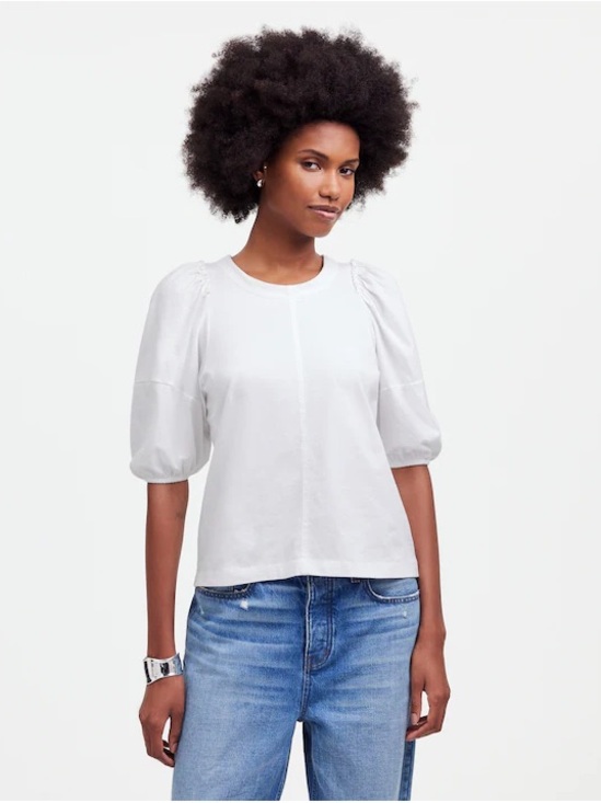 Madewell Tops - 89. Madewell • NWOT $140 White Puff-Sleeve Crewneck Tee